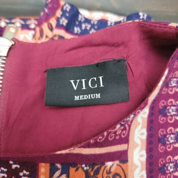 VICI Mix Boho Prints Short Sleeve Dress W Pockets Visible Back Zipper Size M - Picture 7 of 11